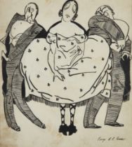 Powys Arthur Evans,  British 1899-1981 -  In the Theatre;  ink on paper, signed lower right 'Po...