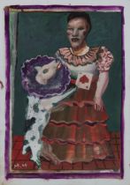 Mick Rooney,  British b. 1944 -  Queen of hearts with dog, 2004;  gouache on paper, signed with...