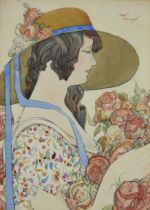 Albert Wainwright,  British 1898-1943 -  Rose;  pencil and watercolour on paper, signed upper r...