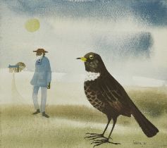 Mary Fedden OBE RA RWA,  British 1915-2012 -  Man and Bird, 2001;  watercolour on paper, signed...