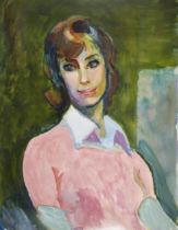 Zdzislaw Ruszkowski,  British/Polish 1907-1991 -  Portrait of a woman in pink;  watercolour on ...