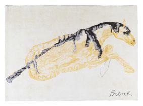 Dame Elisabeth Frink RA,  British 1930-1993 -  Reclining Horse, c.1957;  tapestry rug, Wool pil...