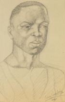 Aina Onabolu,  Nigerian 1882-1962 -  Portrait of a young man, 1930;  pencil on paper, signed an...