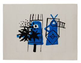Henry Cliffe,  British 1919-1993 -  Abstract composition in blue, and black; watercolour and pa...