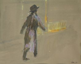 Harold Riley,  British 1934-2023 -  Man Walking, 1968;  pastel and watercolour on paper, signed...