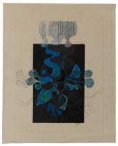 Henry Cliffe,  British 1919-1993 -  Abstract composition in blue and black;  collage and pastel...