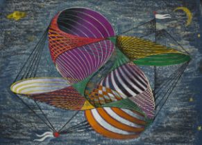 Gerald Leet, British 1913-1998 - Abstract composition in a starry sky; mixed media on paper, si...