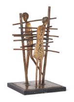 Robert Erskine,  British b.1954 -  Two figures, 1985;  bronze on stone base, signed, dated and ...