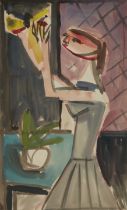 Henry Cliffe,  British 1919-1993 -  Woman with flowers (with figure studies on the reverse);  g...