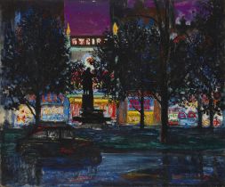 Frederick Gore CBE RA,  British 1913-2009 -  Leicester Square at Night;  oil on canvas, signed ...