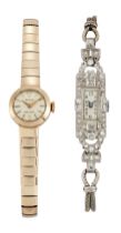 A group of two bracelet watches Comprising: a 9ct gold manual wind Rolex Precision bracelet watch...