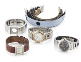 A group of three wristwatches and bracelet watches Comprising: a stainless steel Pequignet watch ...