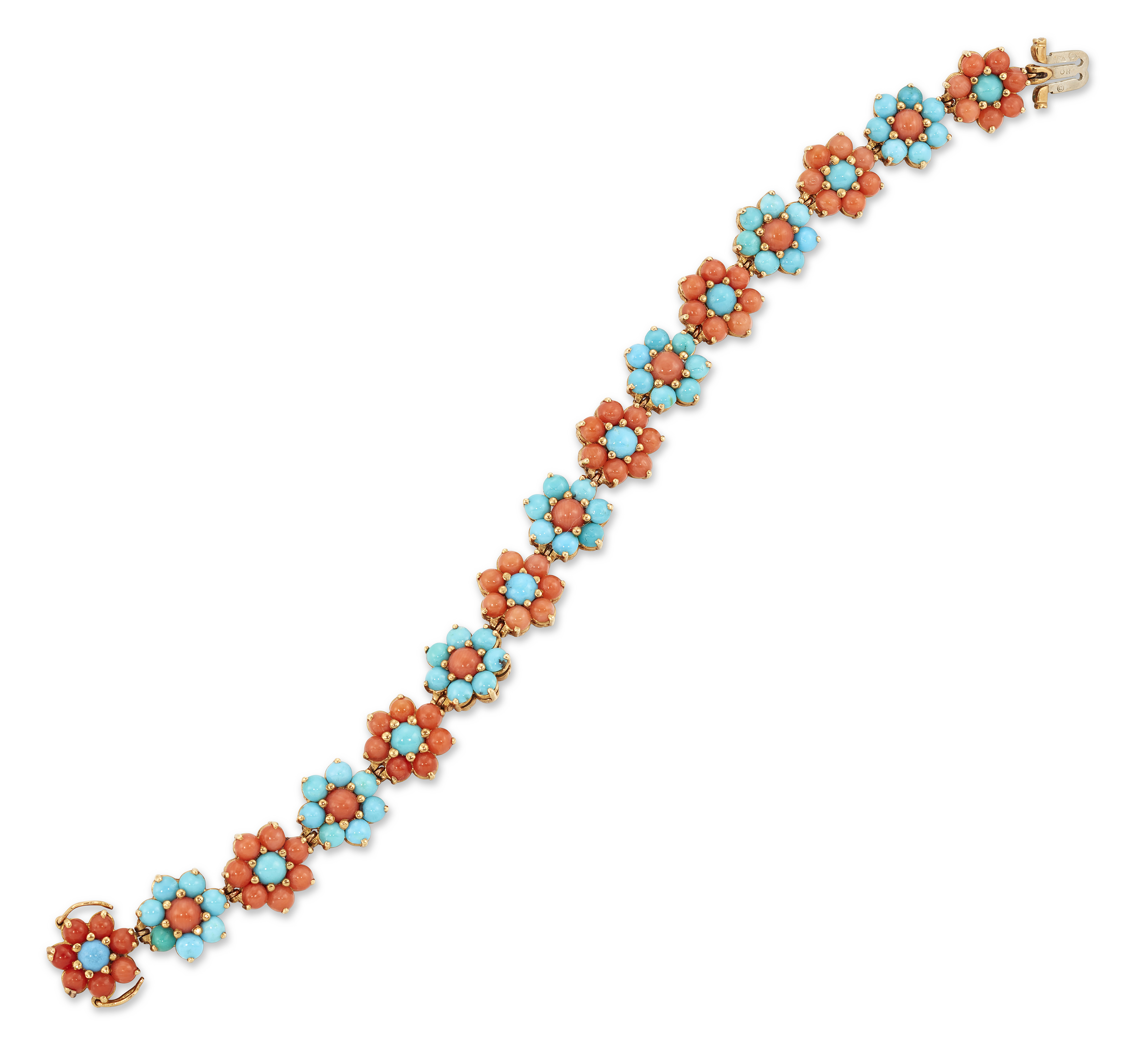 Van Cleef & Arpels. A coral and turquoise reversible bracelet, double sided floral links in alter... - Image 2 of 2
