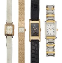 Four various watches including a 14ct gold Movado wristwatch retailed by Alf Lie  Including: a cu...