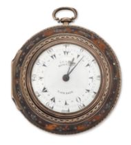 Isaac Rogers, London. A silver triple case pocket watch with tortoiseshell outer case made for th...