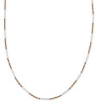 An 18ct gold enamel link chain, with white enamel cylindrical bar links joined by sections of tra...