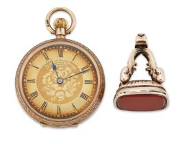 Swiss. A 9ct gold keyless wind open face fob watch London import hallmark for 1909, Dimier Bros K...