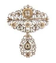 An early 19th century Flemish diamond set silver 'papillon' cross, of pierced design set with ros...