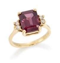 H Stern. A garnet and diamond ring, an octagonal garnet, approximately 10 x 8mm, with a stated we...
