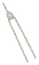 A Belle Époque diamond set necklace centepiece, with an old pear cut and brilliant cut diamond cl...