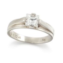 A Dutch diamond single stone ring, with a carré cut diamond with an estimated weight of approxima...