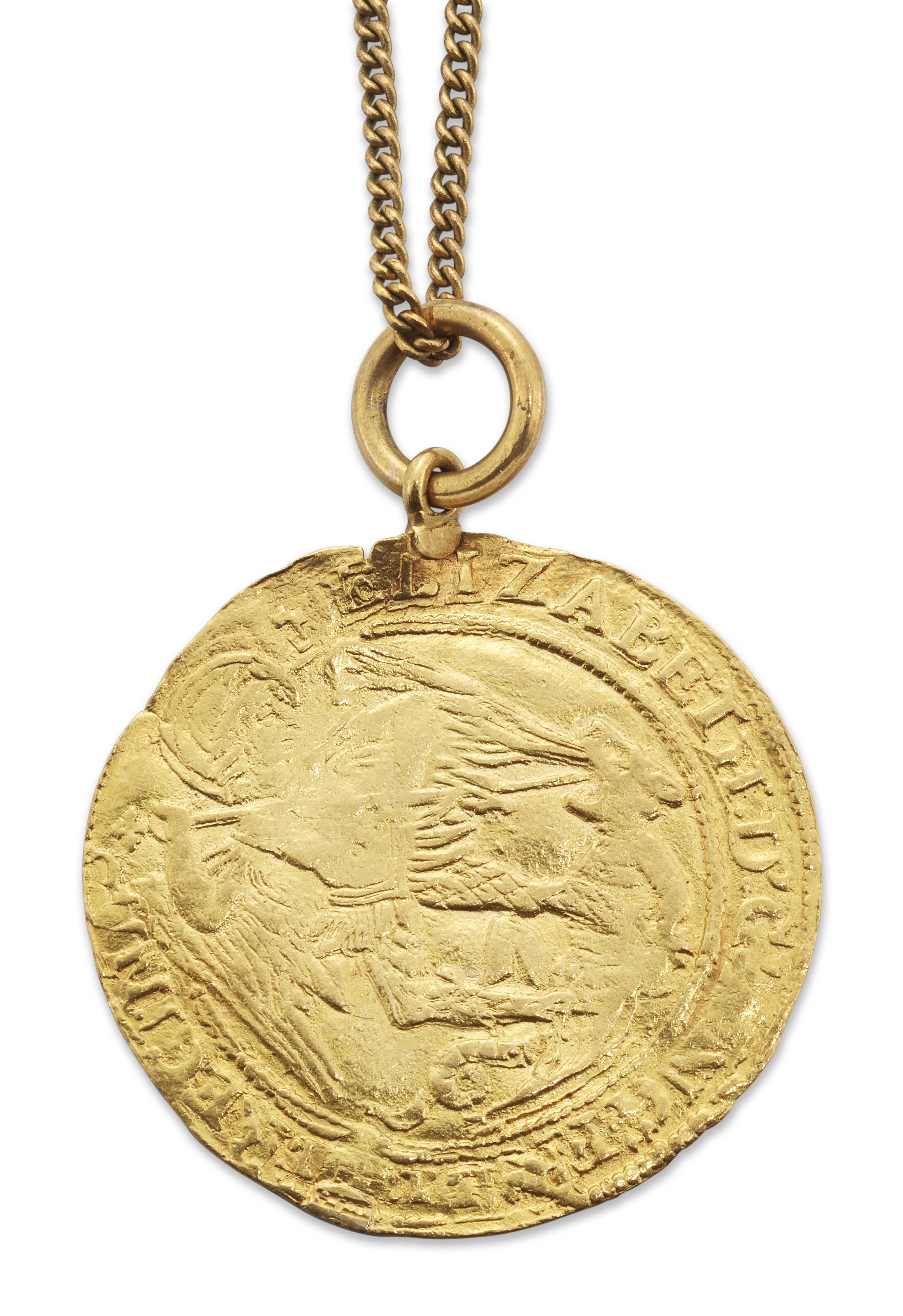 A pendant mounted Elizabeth I gold angel, 1559-1578, the obverse depicting St Michael, the revers... - Image 2 of 2