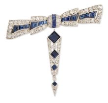 An early 20th century sapphire and diamond bow brooch, with calibré cut sapphires and old single ...