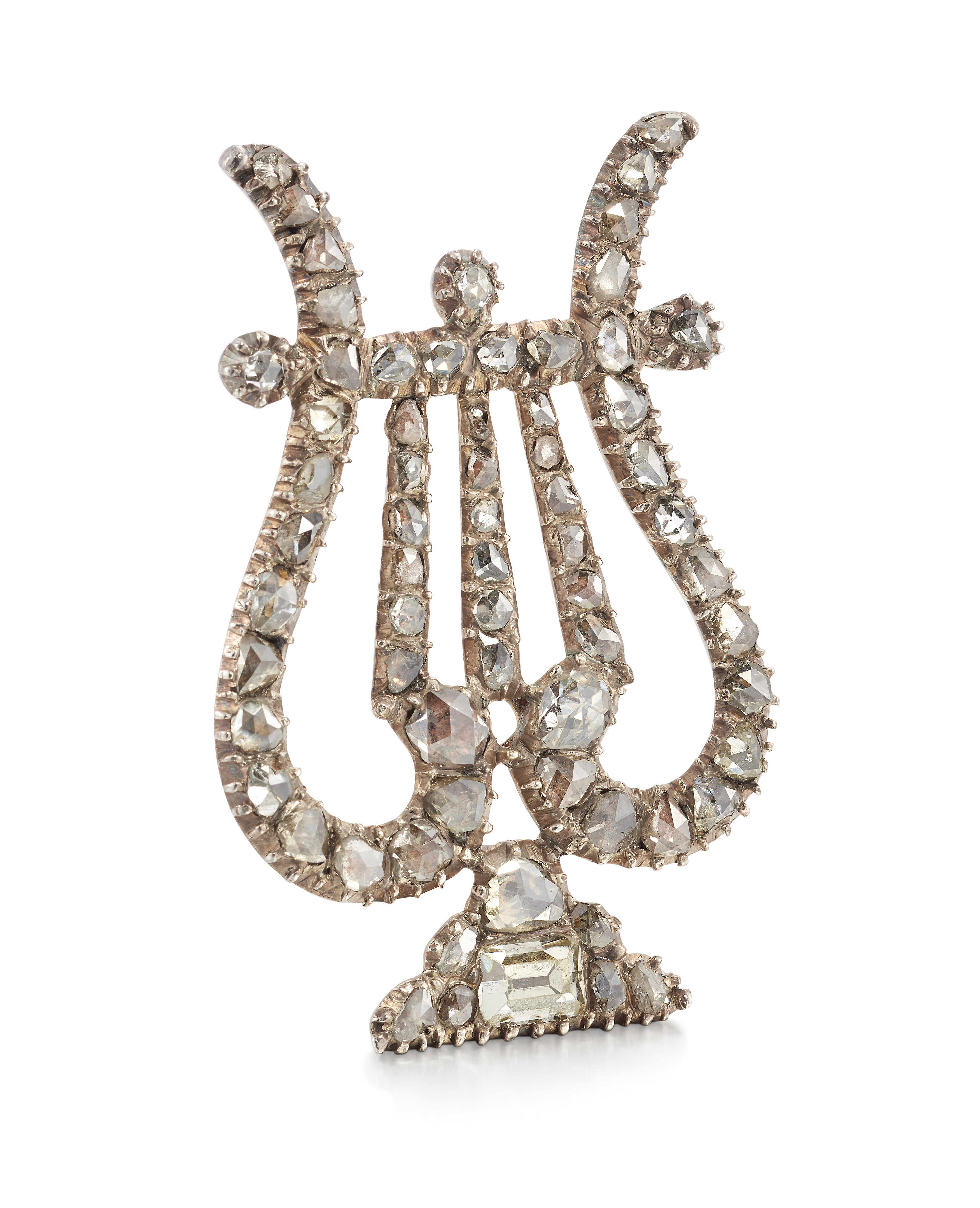 A Georgian diamond brooch, designed as a lyre set with rose cut diamonds throughout, and single t... - Image 2 of 2