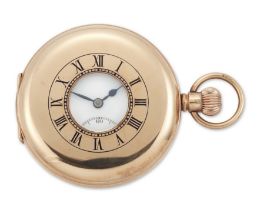 A 9ct gold half hunter keyless wind pocket watch Birmingham hallmark for 1926 Unsigned lever move...