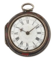 Charles Clayton, London. A mid 18th century silver and tortoiseshell pair case pocket watch  Lond...