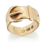 An 18ct gold buckle ring, Chester hallmarks, 1879, approximate ring size G Property from the est...