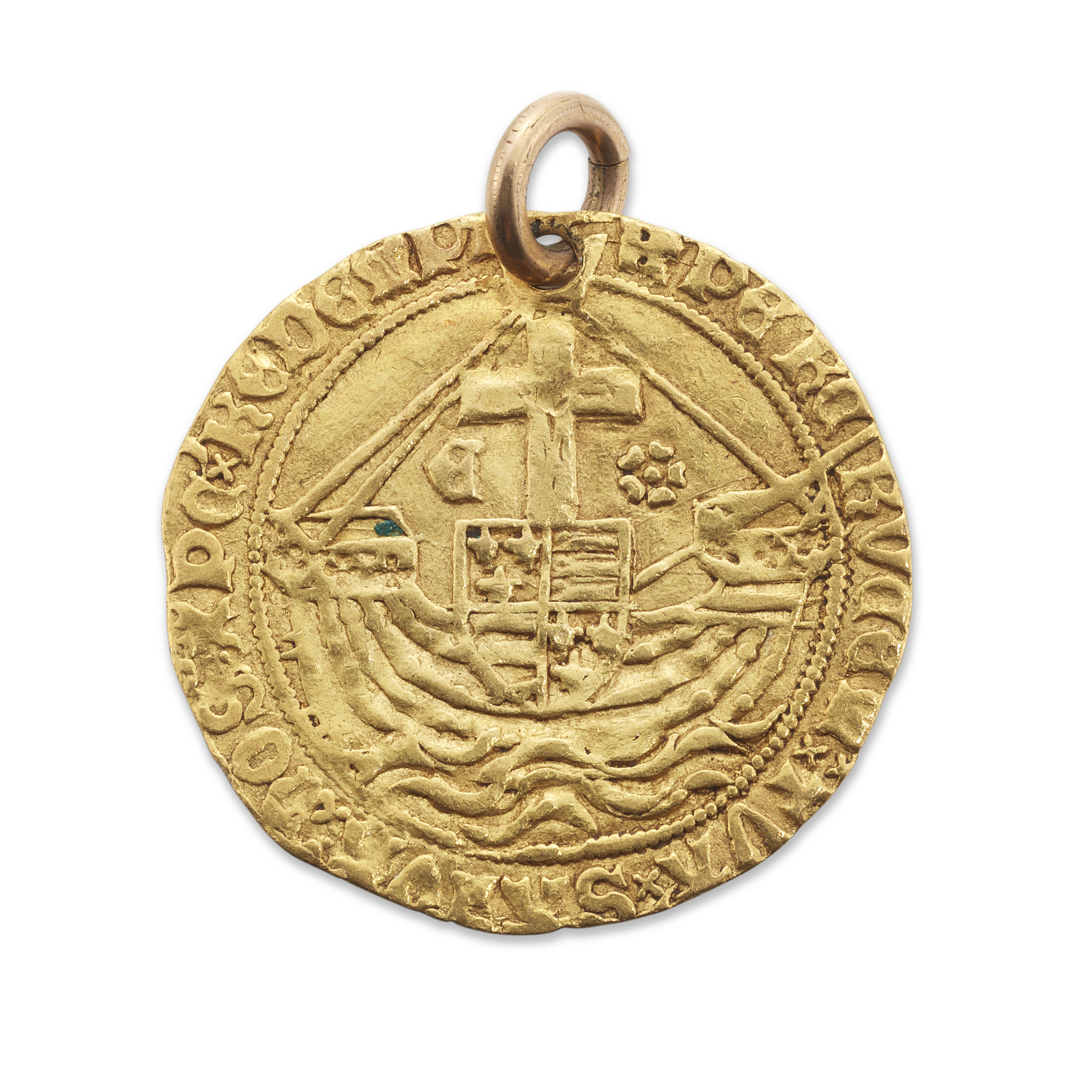 A pendant mounted Edward VI  gold angel, 1550-1553, the obverse depicting the figure of St Michae...