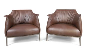 Jean-Marie Massaud for Poltrona Frau, a pair of Archibald lounge armchairs, c.2001, brown leather...