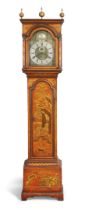 A George II red jappaned longcase clock, by John Moys of Croydon, mid-18th century, the case with...