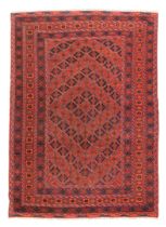An Afghan Belouch rug, third quarter 20th century, part flat woven, the central field with repeat...