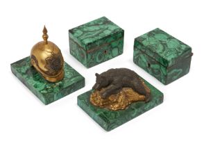 Two Russian gilt and patinated bronze paperweights, late 19th century, one modelled as bear on a ...