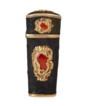 A George III gold and carnelian mounted shagreen etui, third quarter 18th century, the carnelians...