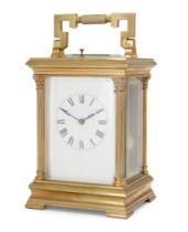 A French gilt-brass grande sonnerie carriage clock, late 19th century, the Anglaise Riche case wi...