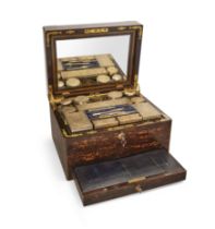 A Victorian coromandel vanity case, mid-19th century, the hinged lid with monogrammed cartouche e...