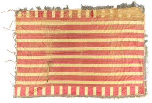 An Italian silk wall hanging, probably Venetian, 18th century, of red and gold striped design wit...