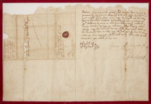 Royal Interest; A Charles II letter, dated 1660, addressed to the Countess of Marischal thanking ...
