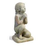 A lead figure of a child kneeling at prayer, 20th century, on a separate 'cushion' base, 70cm hig...