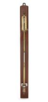 A Victorian tubular brass marine barometer, late 19th century, the dial with barometric inches an...