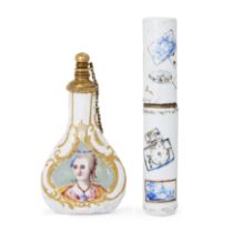 A George III Staffordshire gilt-brass mounted enamel scent bottle, third quarter 18th century, of...