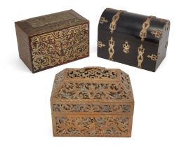 Three stationary boxes/caskets, 19th century, comprising: a George IV scarlet tortoiseshell 'Boul...