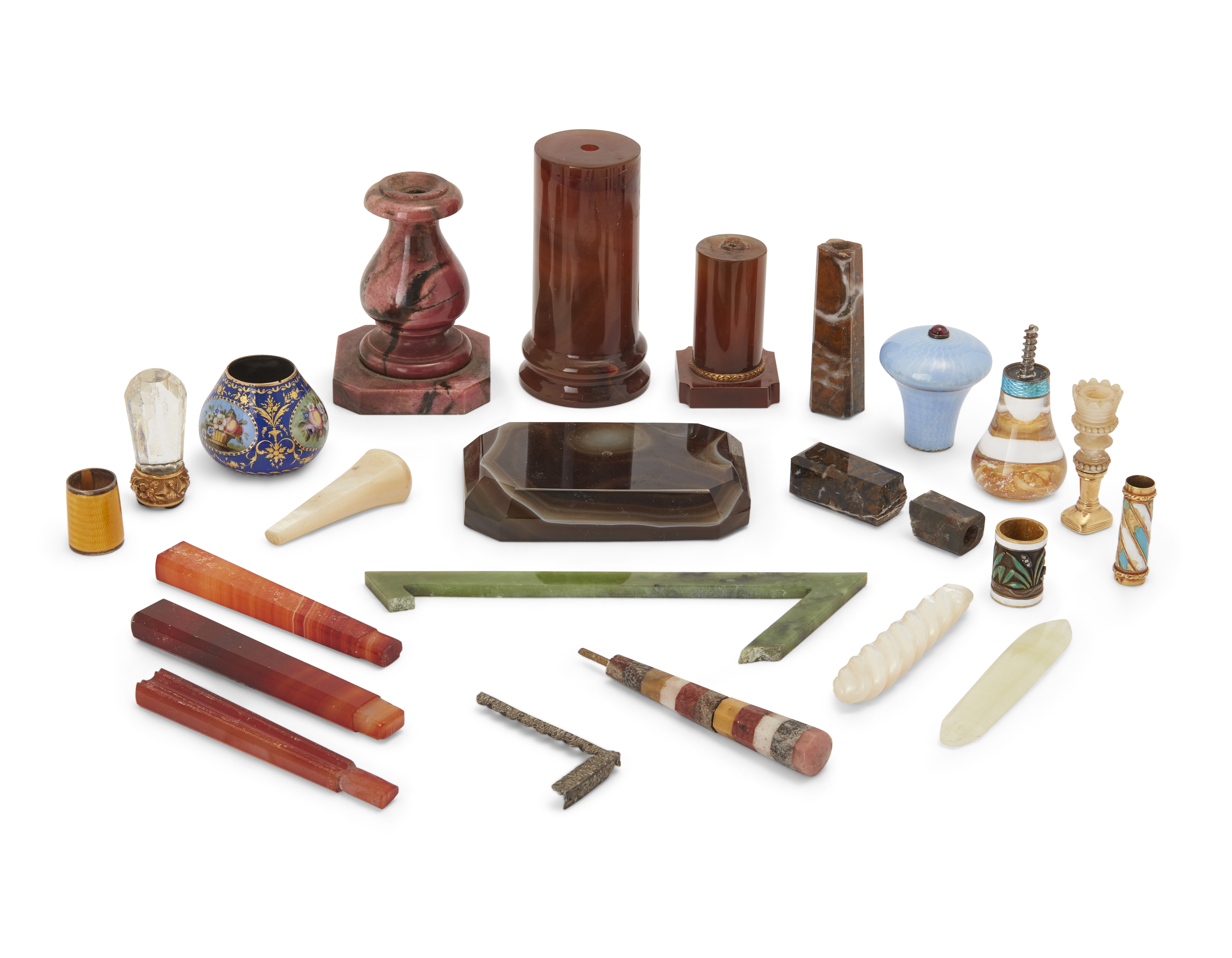 A collection of hardstone and enamel parasol handles, 19th and early 20th century, including: som... - Image 2 of 2