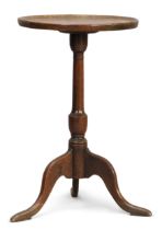 A George III burr elm and oak tripod table, third quarter 18th century, the burr circular top on ...