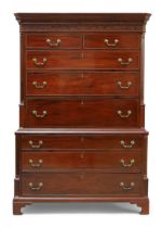 A George III mahogany secretaire chest on chest, last quarter 18th century, the stepped cornice w...