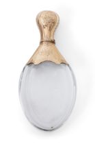 A gold-mounted glass scent bottle, late 19th century, unmarked , the faceted oval body mounted wi...