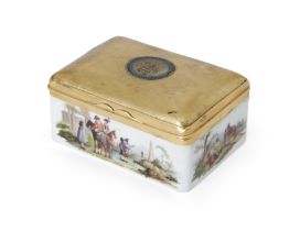 A gold-mounted German porcelain rectangular snuff-box and associated cover, third quarter 18th ce...